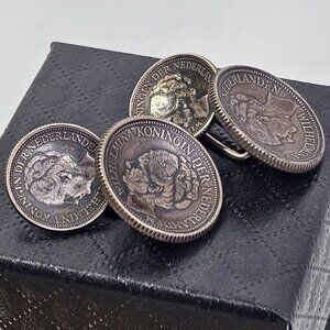 Silver Wilhelmina Koningin Der Nederlanden Coins Cufflinks Pair 10c & 25c
